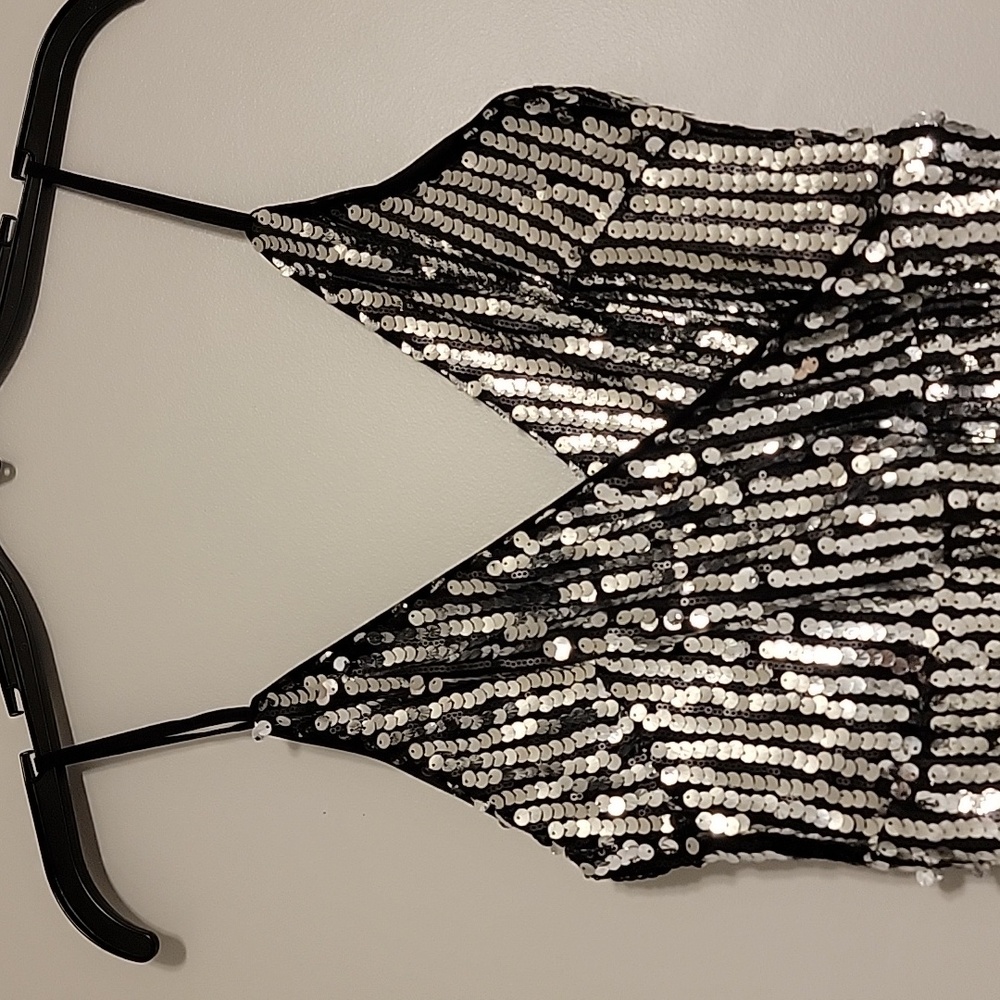 Lulus Mega Babe Black & Silver Sequin Bodycon Mini Dress S - Picture 8 of 12